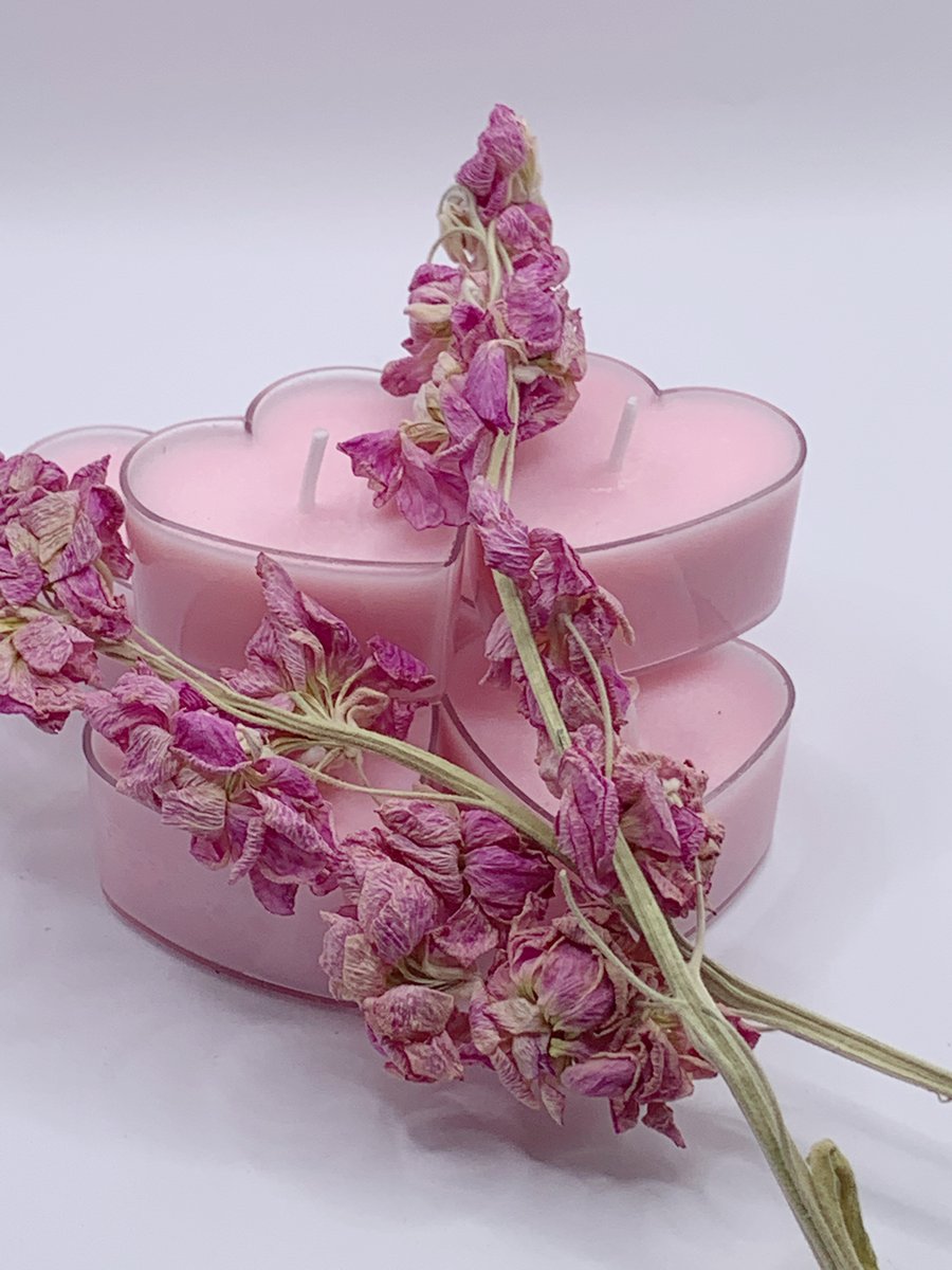 6 Heart Pink Gardenia Essential Oil Soy Wax Tealight 