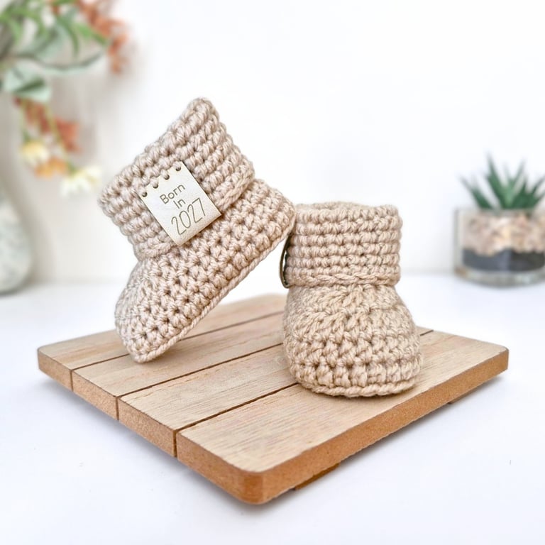 Born in 2027 Crochet Baby Booties – New Baby Keepsake Gift