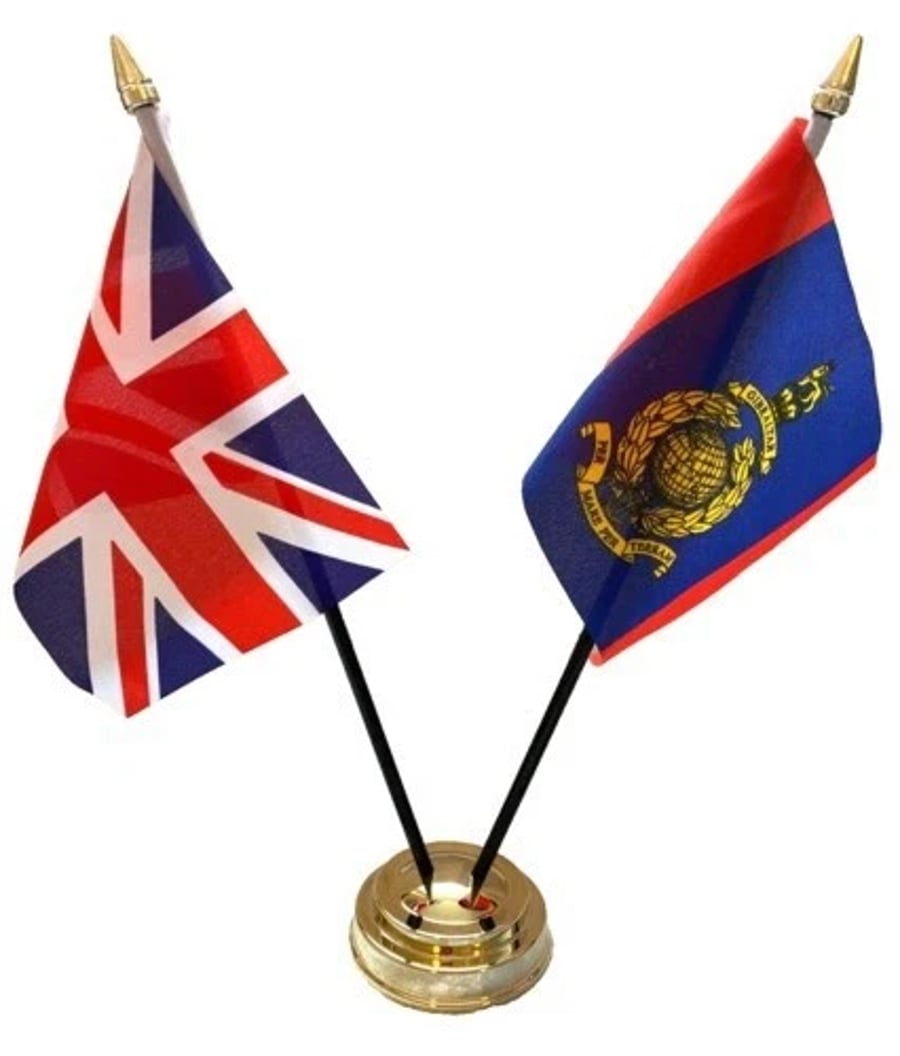 45 Commando Royal Marines & Union Jack Friendship 2 Flag 12" Table Display