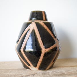 Ceramic Geometric Line Bottle and Lid - Handmade