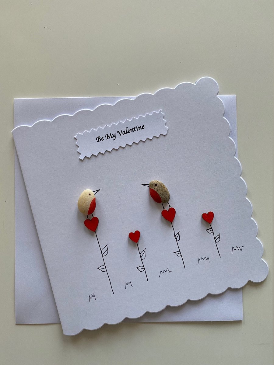 Valentine's Day Handmade Pebble Card, Pebble Artwork Valentine's Card, Personali