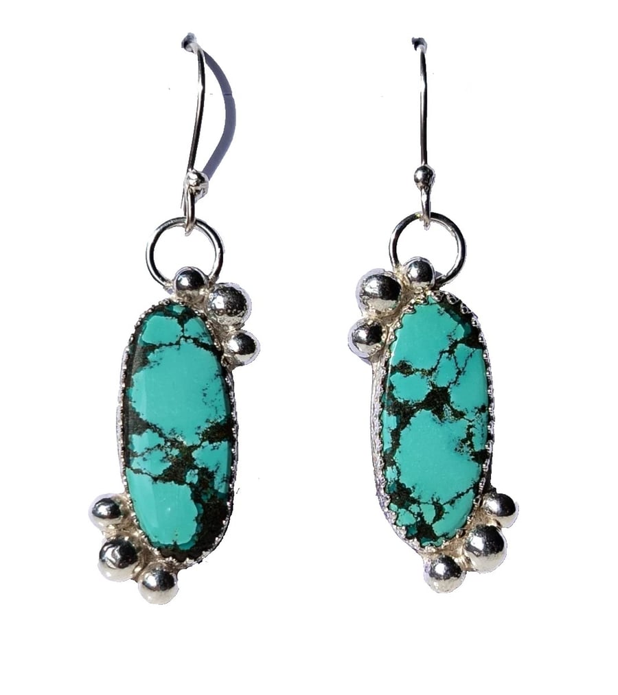 Turquoise Earrings Sterling Silver Jewellery Gift Tibetan Recycle Handmade