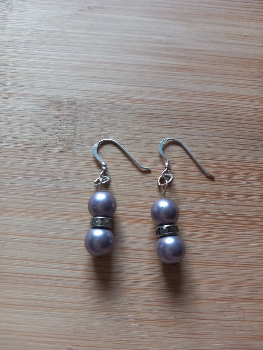 Pearl and silver earrings bridal wedding earrings for pierced ears lilac