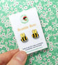 Bee Earrings, Wooden Insect Studs, Silver Plated or Sterling Silver Backs - Image 2