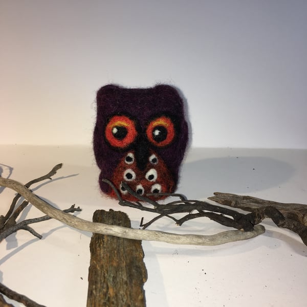 Burgandy and orange needle felted owl