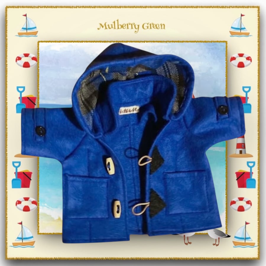Royal Blue Duffle Coat with a Tartan Lined Hood