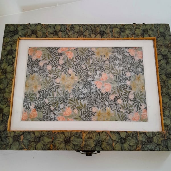 Upcycled and decoupaged craft storage box