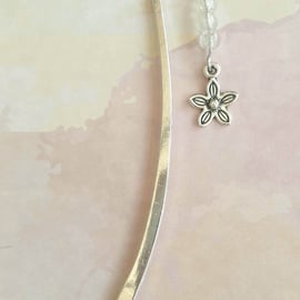 Silver-Plated Metal  Bookmark with Clear Beads and a Sweet Flower Charm