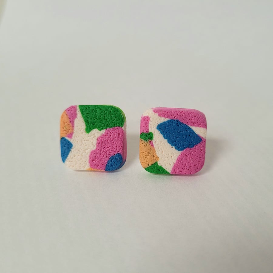 Pop - Square Stud Polymer Clay Earrings 