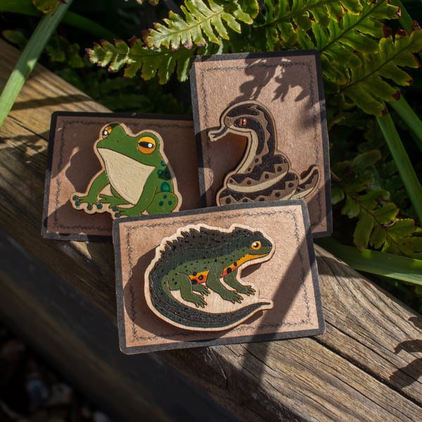Creepy Critters Wooden Pin Set - Newt, Frog & Adder 