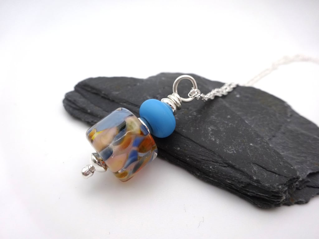 lampwork glass pendant necklace, sterling silver chain