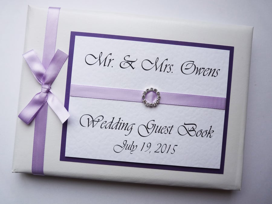 Wedding guest book with lilac ribboon, wedding gift, wedding keepsake