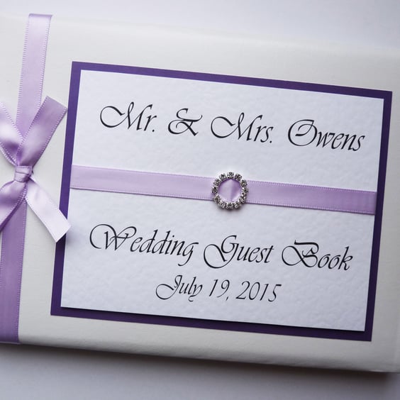 Wedding guest book with lilac ribboon, wedding gift, wedding keepsake