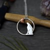 Sterling silver and copper moon glazing hare necklace