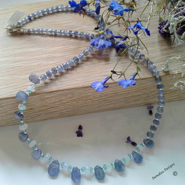 Tanzanite, Moonstone & Apatite Sterling Silver Necklace