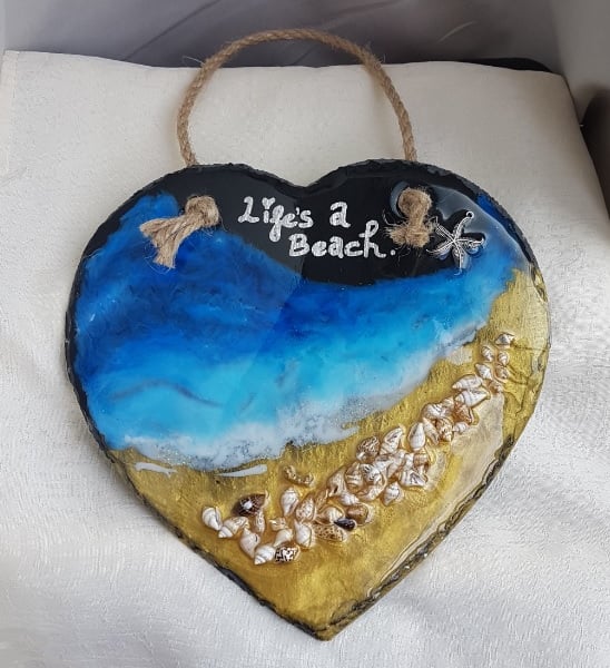Life's a Beach Resin and Slate Beach Themed Hanging Plaque.