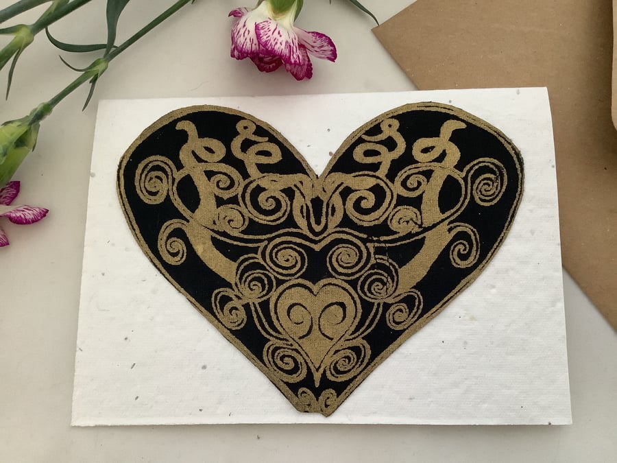 Eco plantable wildflower seed card,Gold Heart print, Mothers day card blank