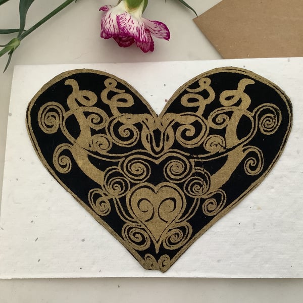 Eco plantable wildflower seed card,Gold Heart print, Mothers day card blank