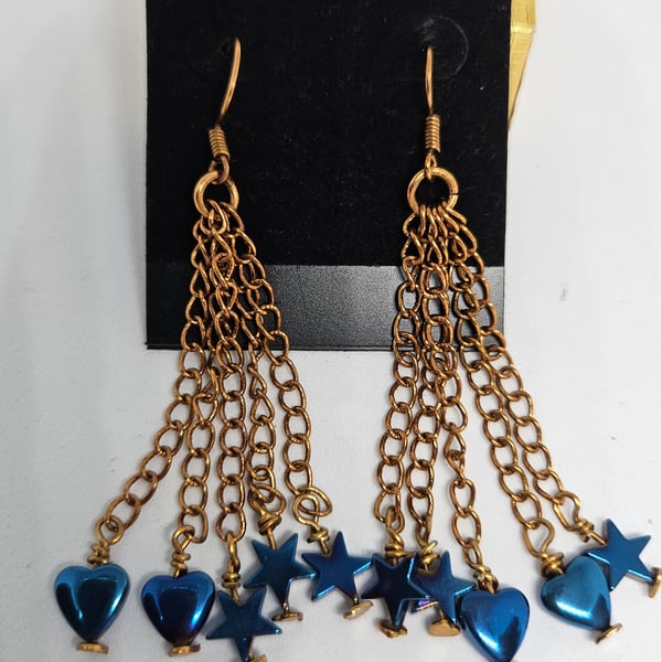 HAEMATITE DANGLE EARRINGS BLUE