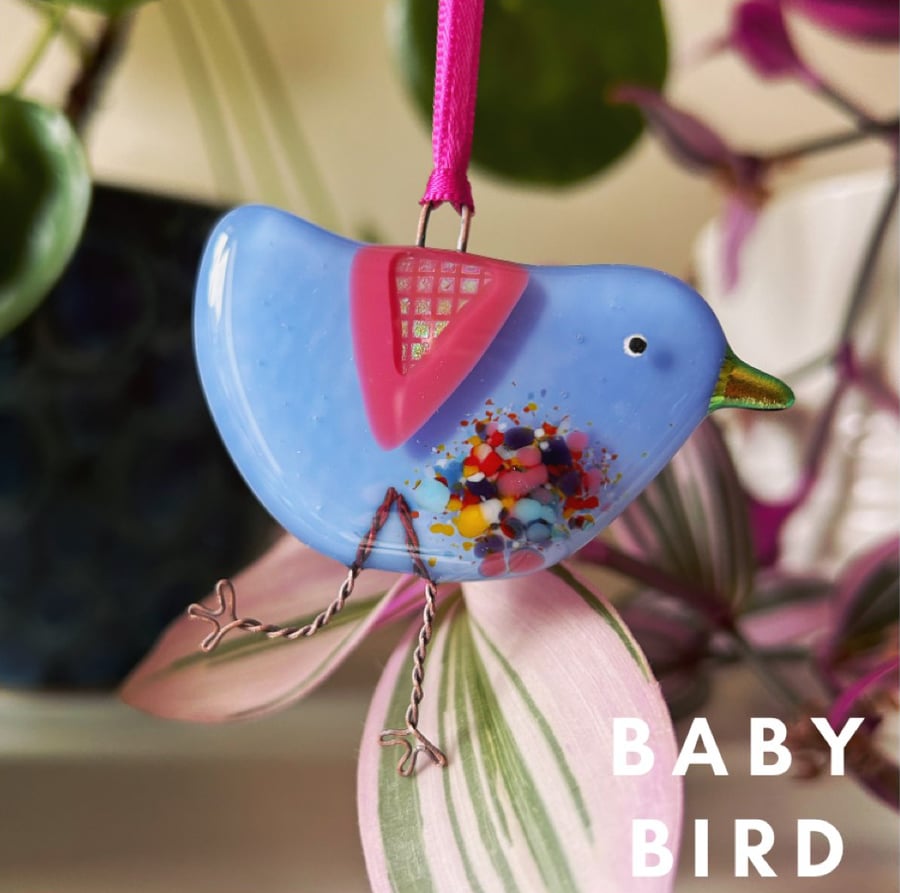 BABY Fused Glass Periwinkle Bird