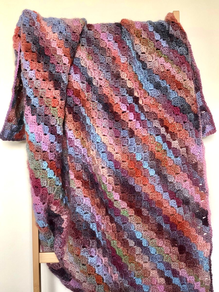 Multi Colour Crocheted Blanket. 