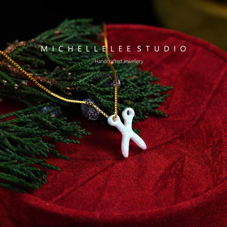 Opal Scissors Necklace With 925 Sterling Silver Chain