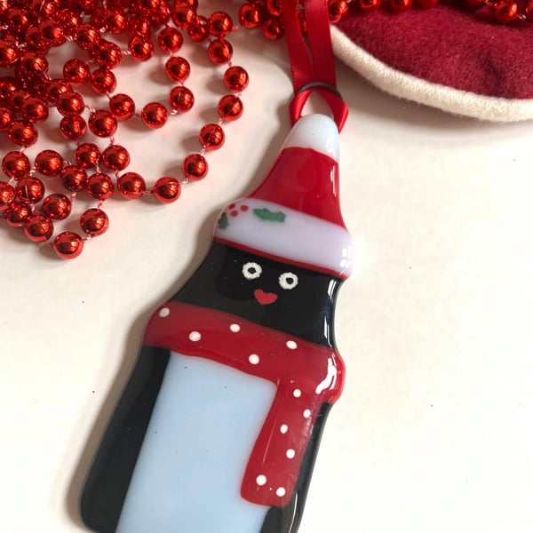 Fused Glass Penguin Christmas Hanging Decoration