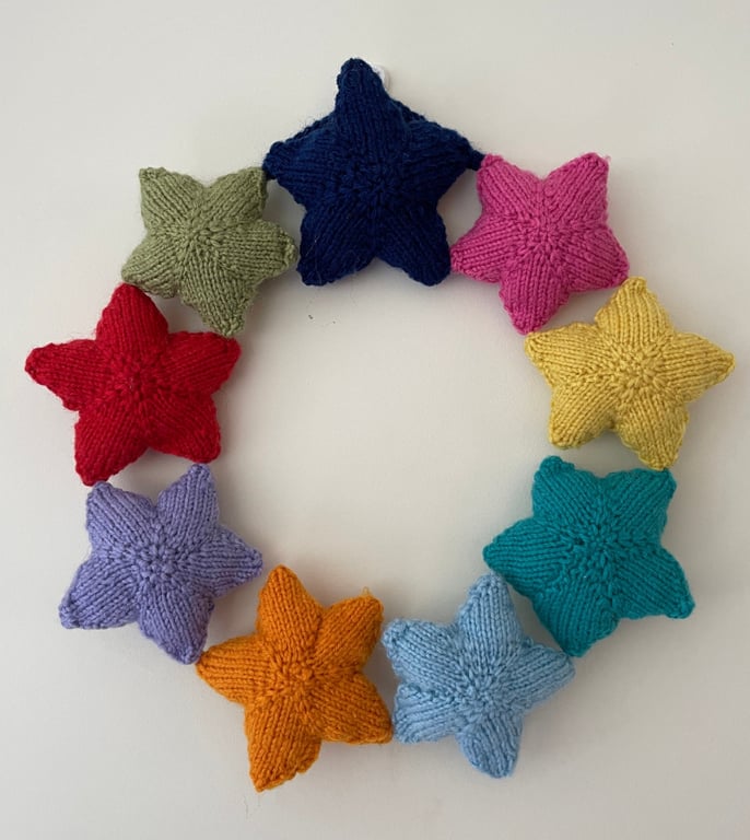 Bright rainbow Knitted Star Wreath 