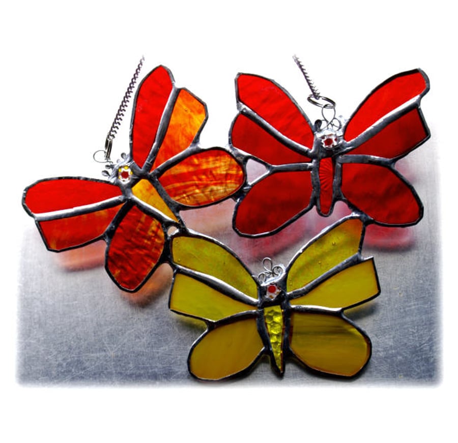Trio of Butterflies Stained Glass Suncatcher 