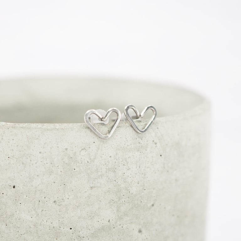 Titanium heart stud earrings - Delicate hypoallergenic earrings - Boho