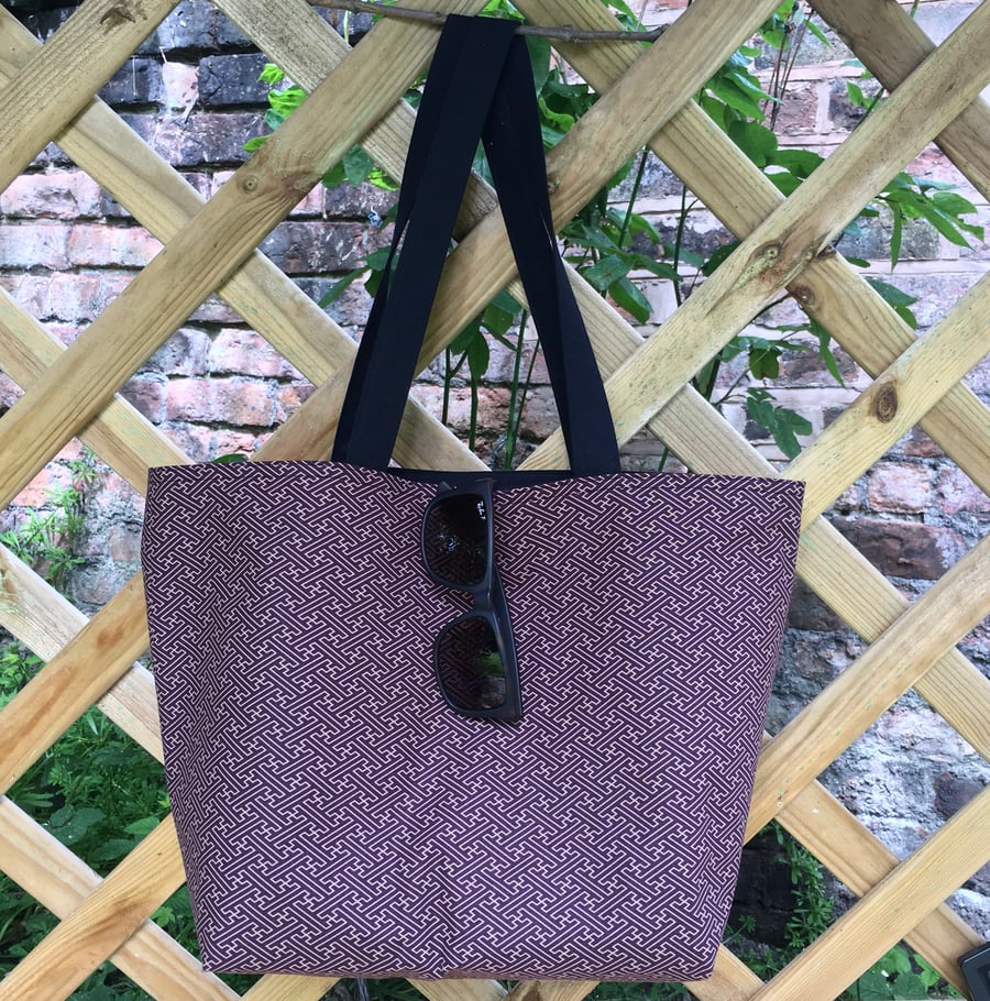 Tote Bag Medium Size Japanese Fabric Purple Sayagata 