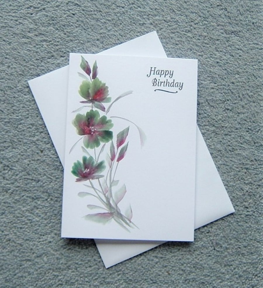 hand painted floral Birthday card ( ref F 152 )