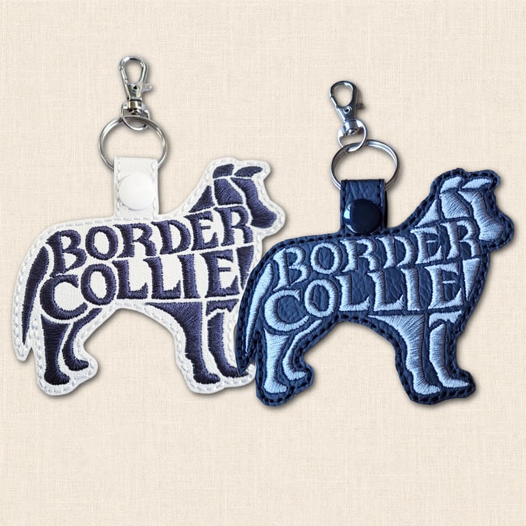 Border Collie Keyring - Dog Silhouette Word Art Accessory