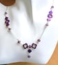 Purple Clover Hematite Necklace 20 Inch, Floral, Silver Curb Chain