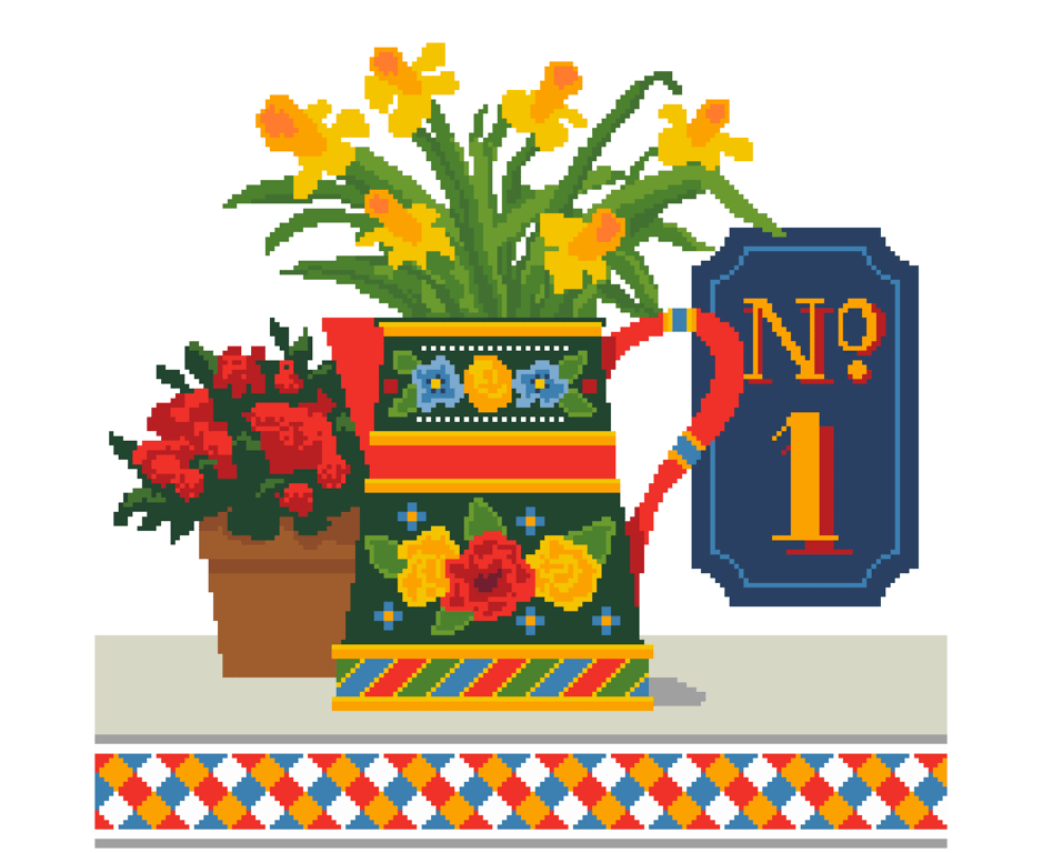 238 - Narrowboat Flower Jug & Daffodils Cross Stitch Pattern (PDF Counted Chart)