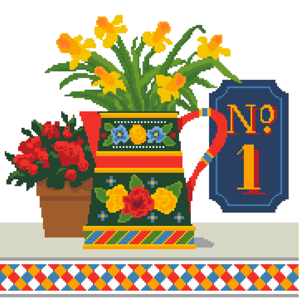 238 - Narrowboat Flower Jug & Daffodils Cross Stitch Pattern (PDF Counted Chart)