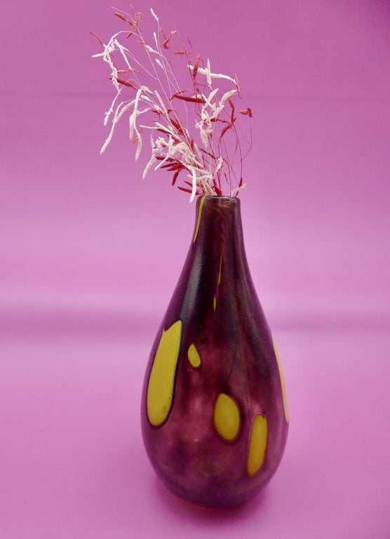 Handblown Glass Dark Purple and Yellow Vase