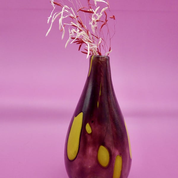 Handblown Glass Dark Purple and Yellow Vase