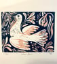White Dove hand printed linocut print
