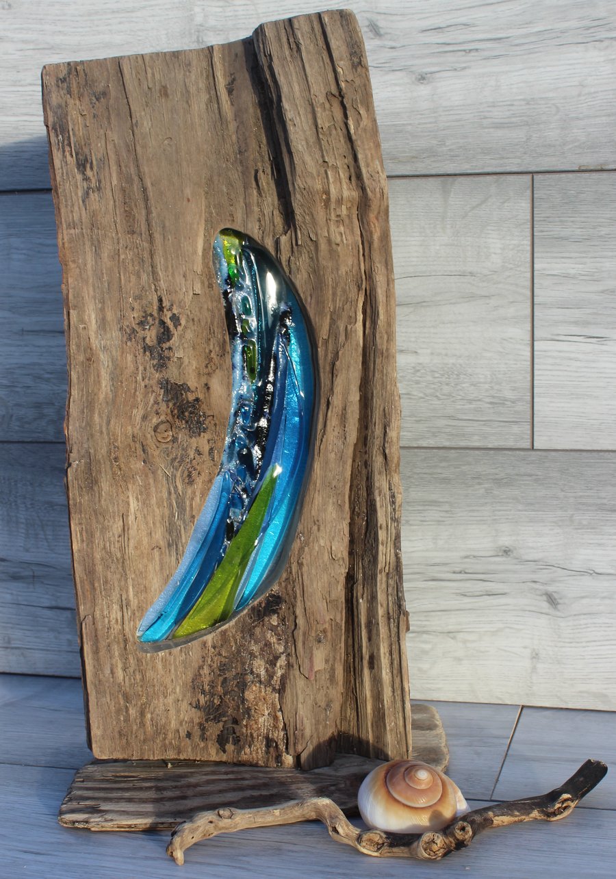 Driftwood & Fused Glass, Mood Light 'The Waterfall'