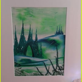 Green castle valley original encaustic art painting 