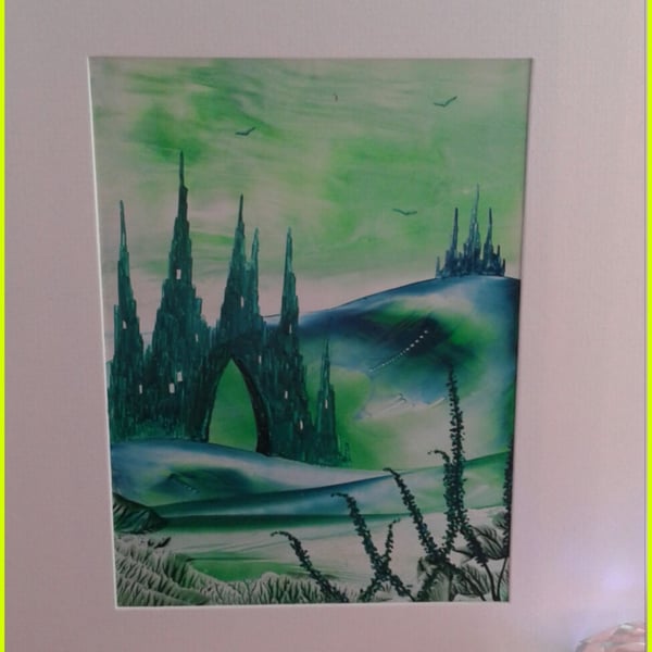 Green castle valley original encaustic art painting 