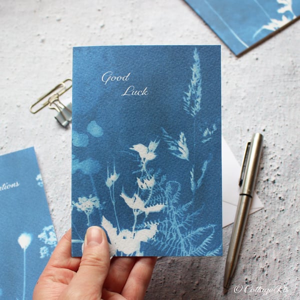 Good Luck Card Cyanotype Floral Print Designed By CottageRts