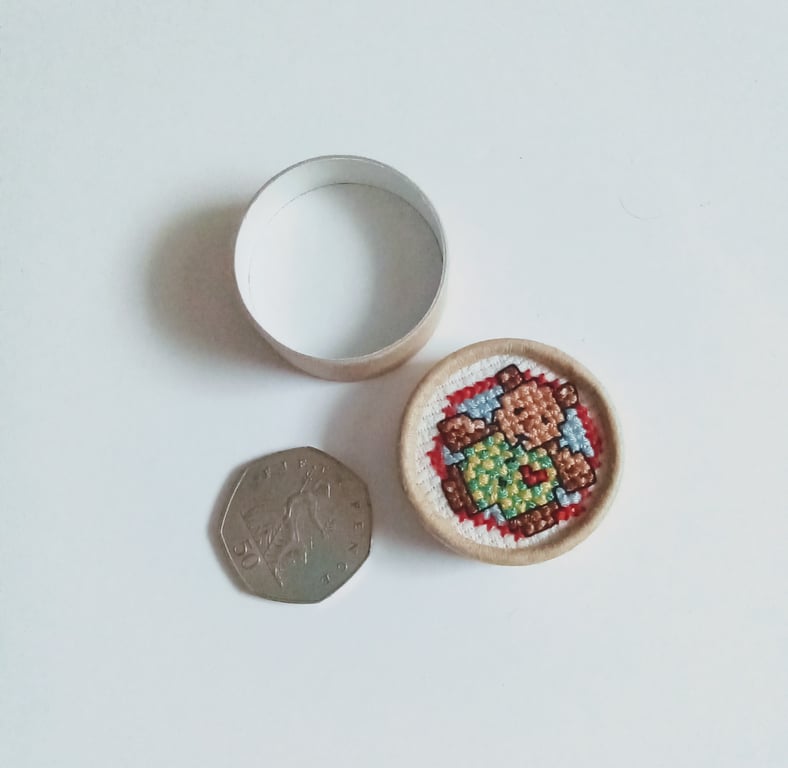 Tooth fairy pot, Trinket pot, small jewellery pot, Teddy Bear, cross stitch, 