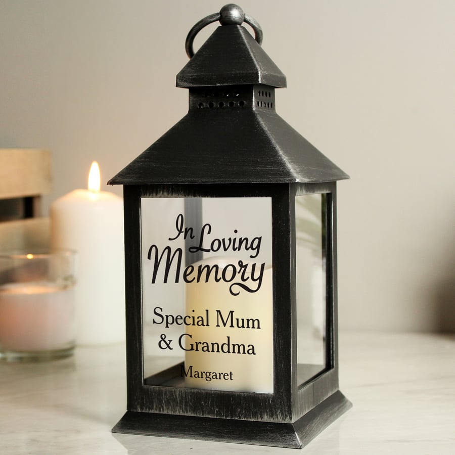 Personalised In Loving Memory Rustic Black Lantern, Grave Marker,Memorial Marker