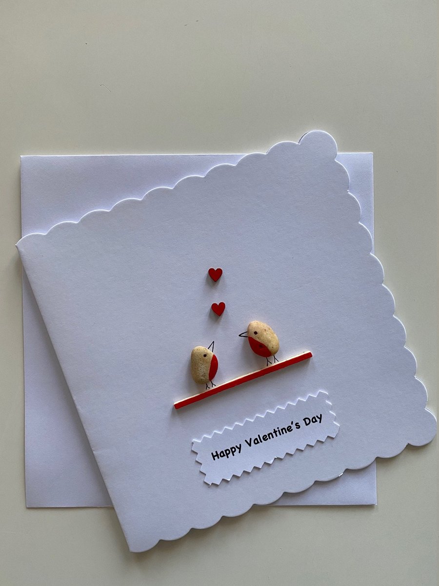 Valentine's Day Pebble Card, Happy Valentine's Day Handmade Card, Personalised V