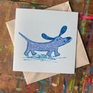 Happy sausage dog square card-pale blue by Jo Brown