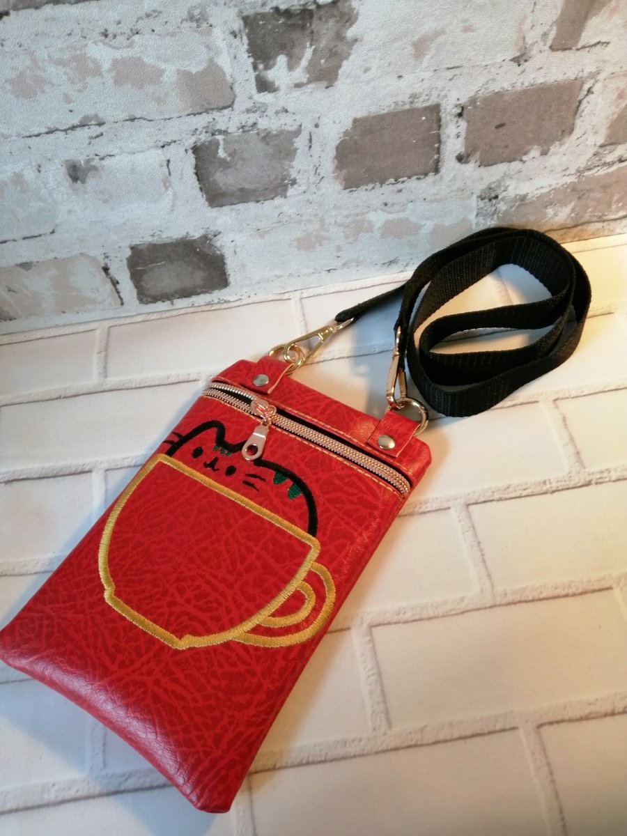 CAT IN A CUP FAUX LEATHER RED BAG 