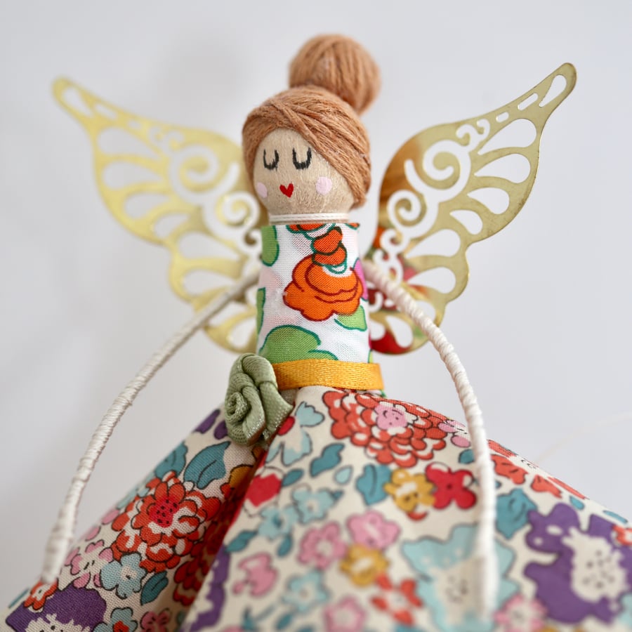Liberty London 'Michelle' Fabric Handmade Peg Doll (light brown hair)