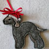 757. Bedlington Terrier with Santa hat Christmas tree hanging ornament.